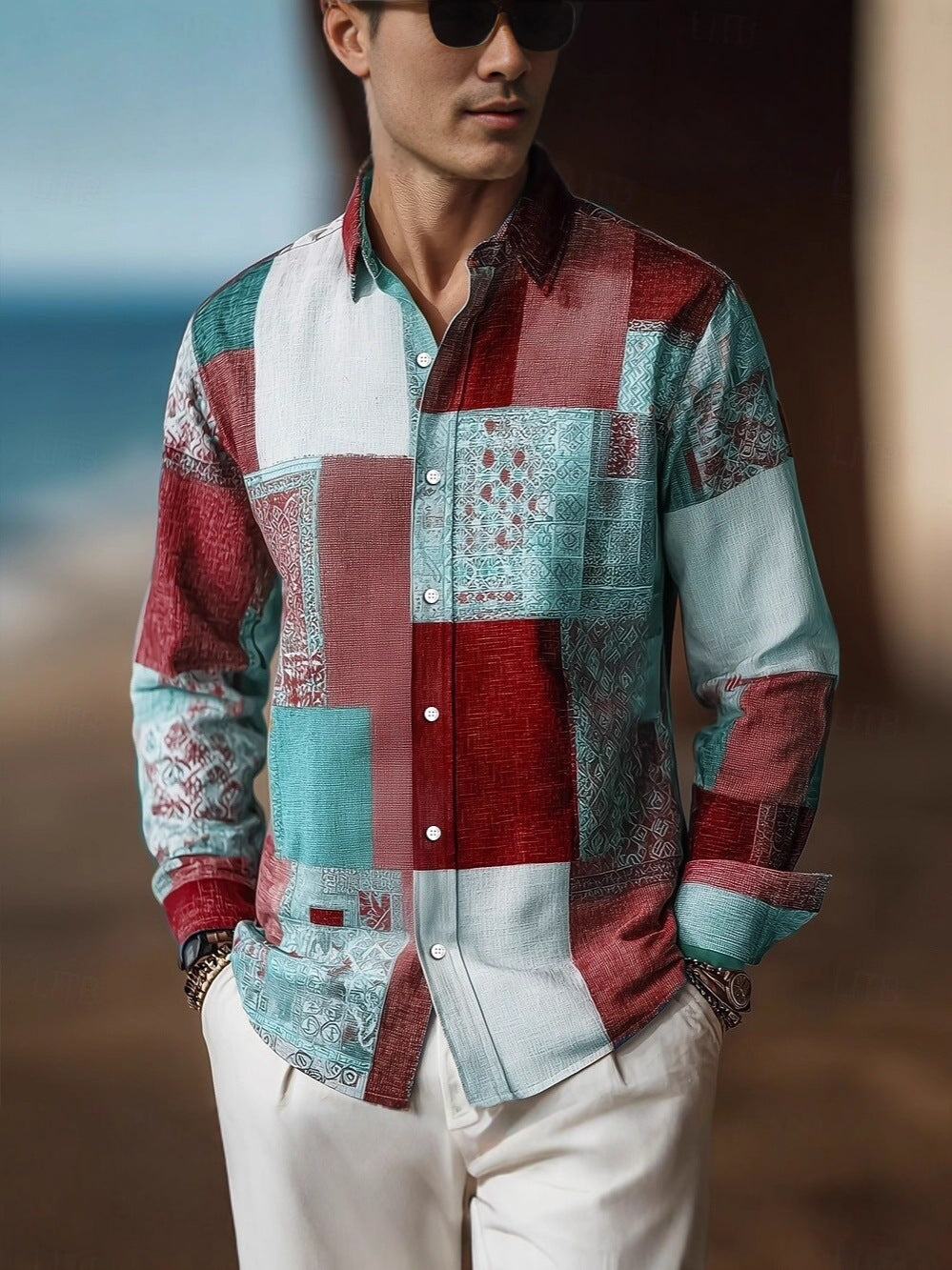 Herren Langarmshirt mit geometrischem Farbblock-Design – Bild 8 | LuxeStyle