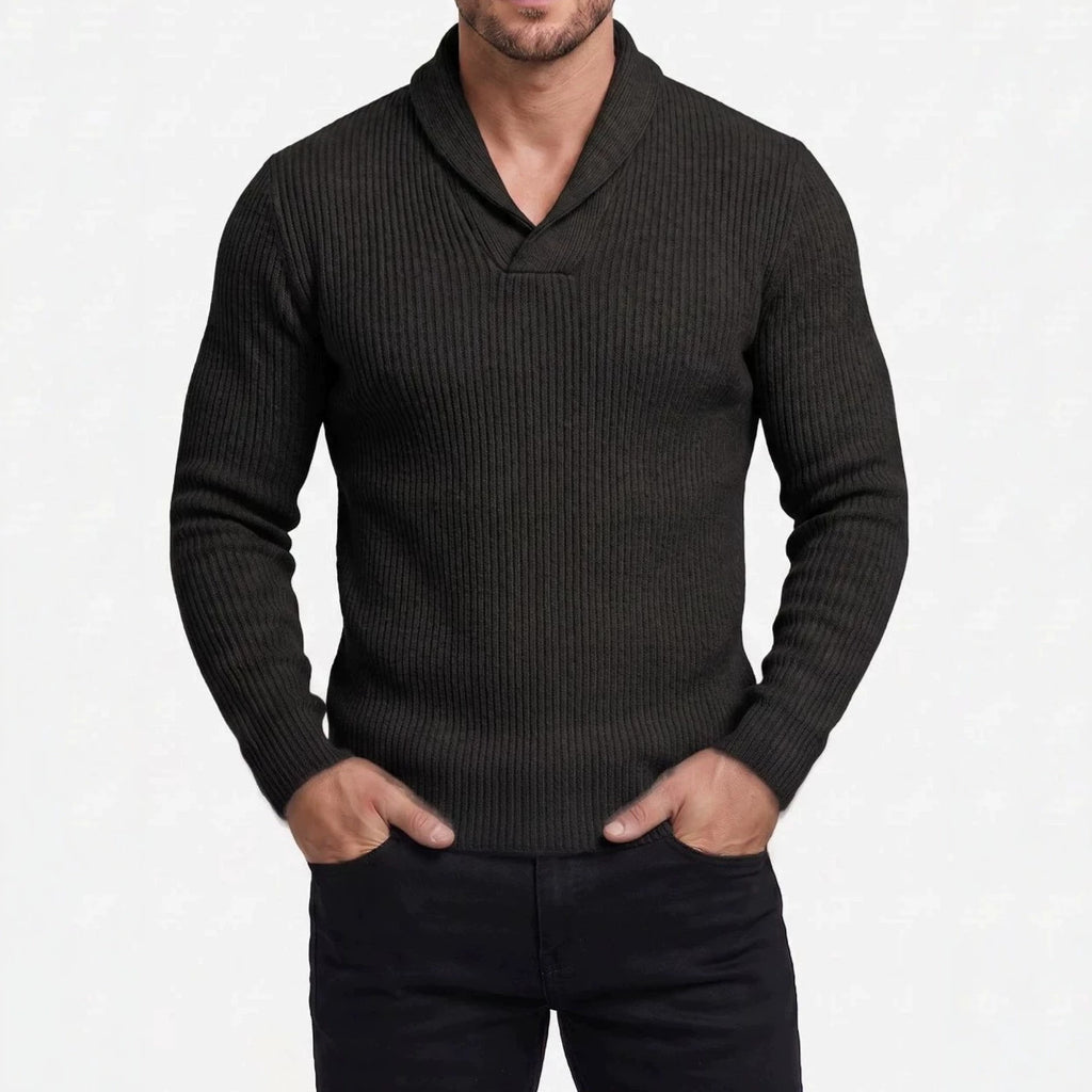 Herren V-Ausschnitt Strickpullover Langarm Slim Fit