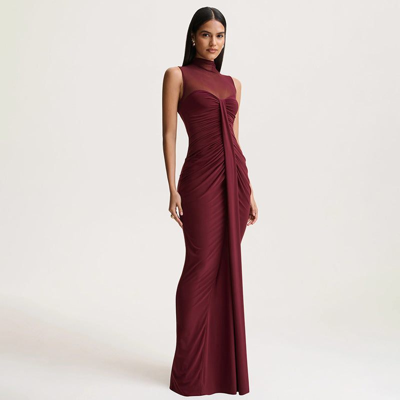 Elegantes ärmelloses Mesh-Kleid mit hohem Kragen – Bild 5 | LuxeStyle