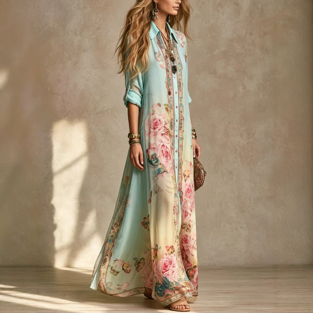 Barock-Chiffonkleid mit Blumenmuster