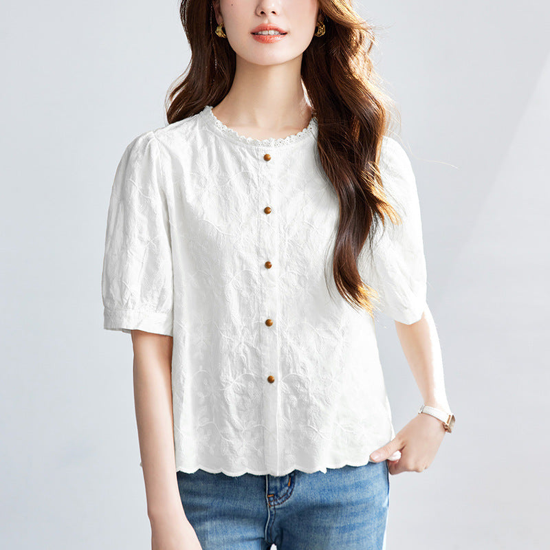 Spitzenverziertes Shirt mit Rundhals