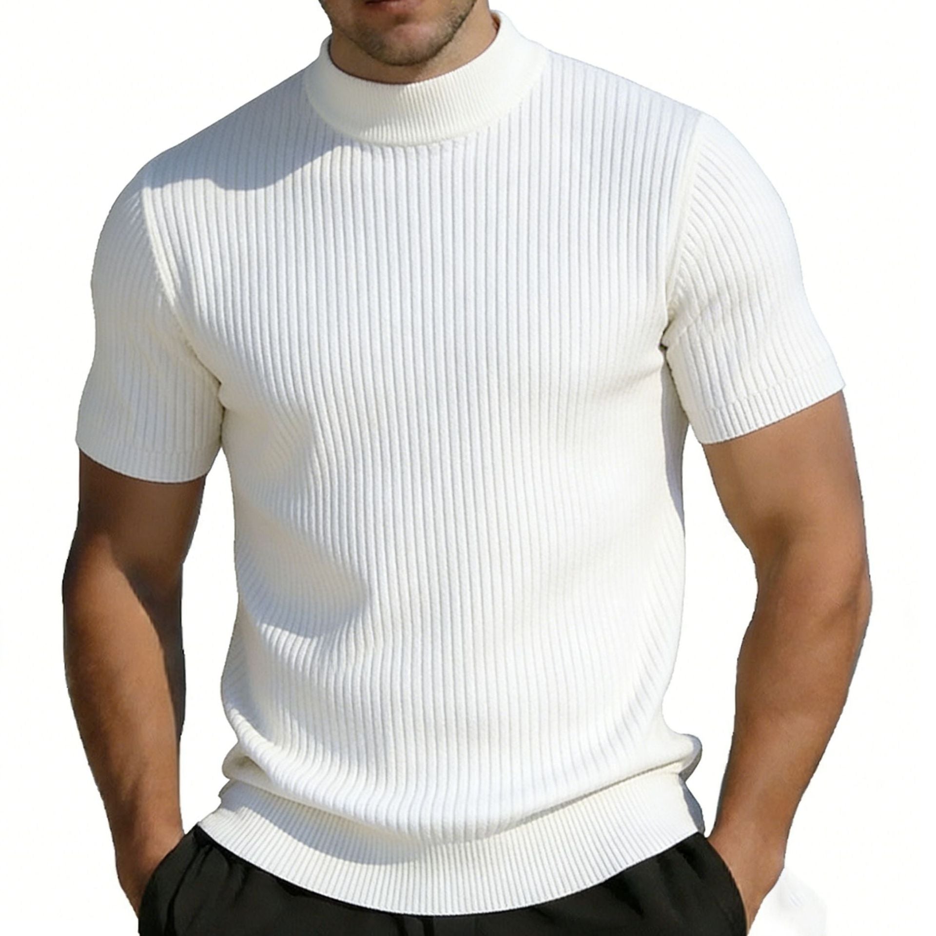 Kurzarm Strick-T-Shirt für Herren mit Mock Neck