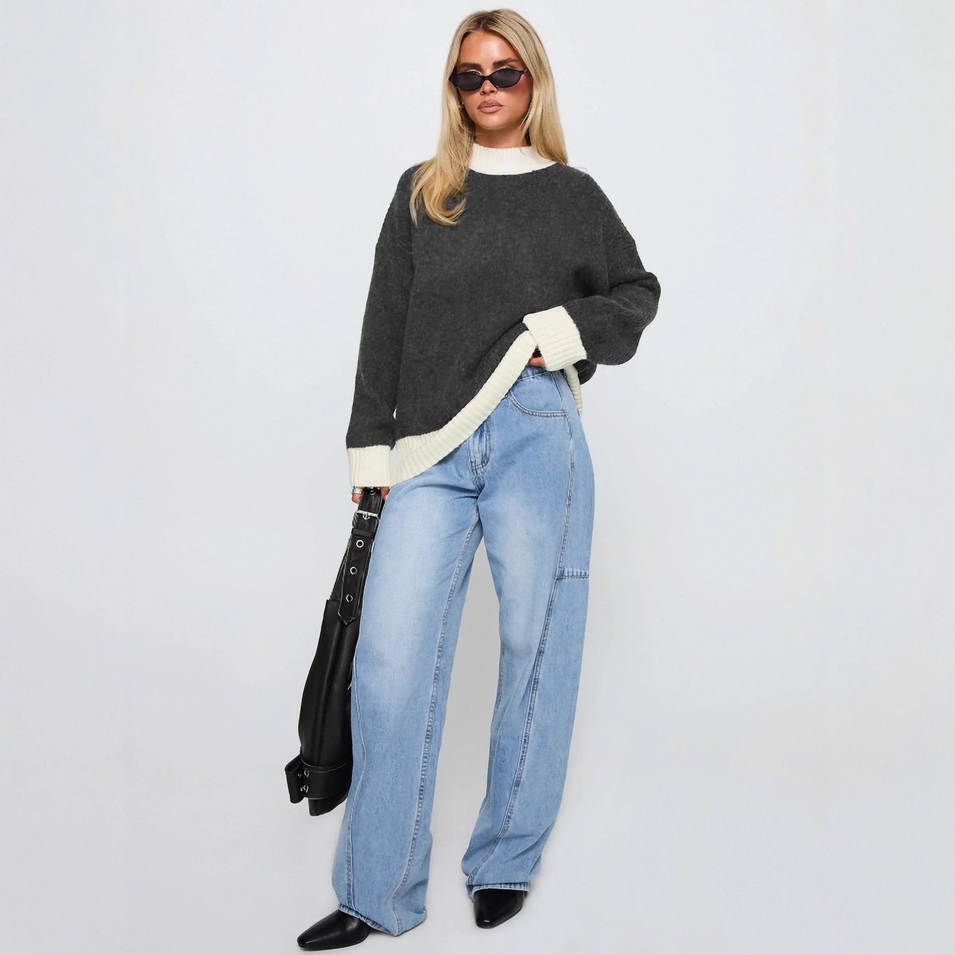 Color-Block Pullover mit Rundhals für Damen – Ansicht 5