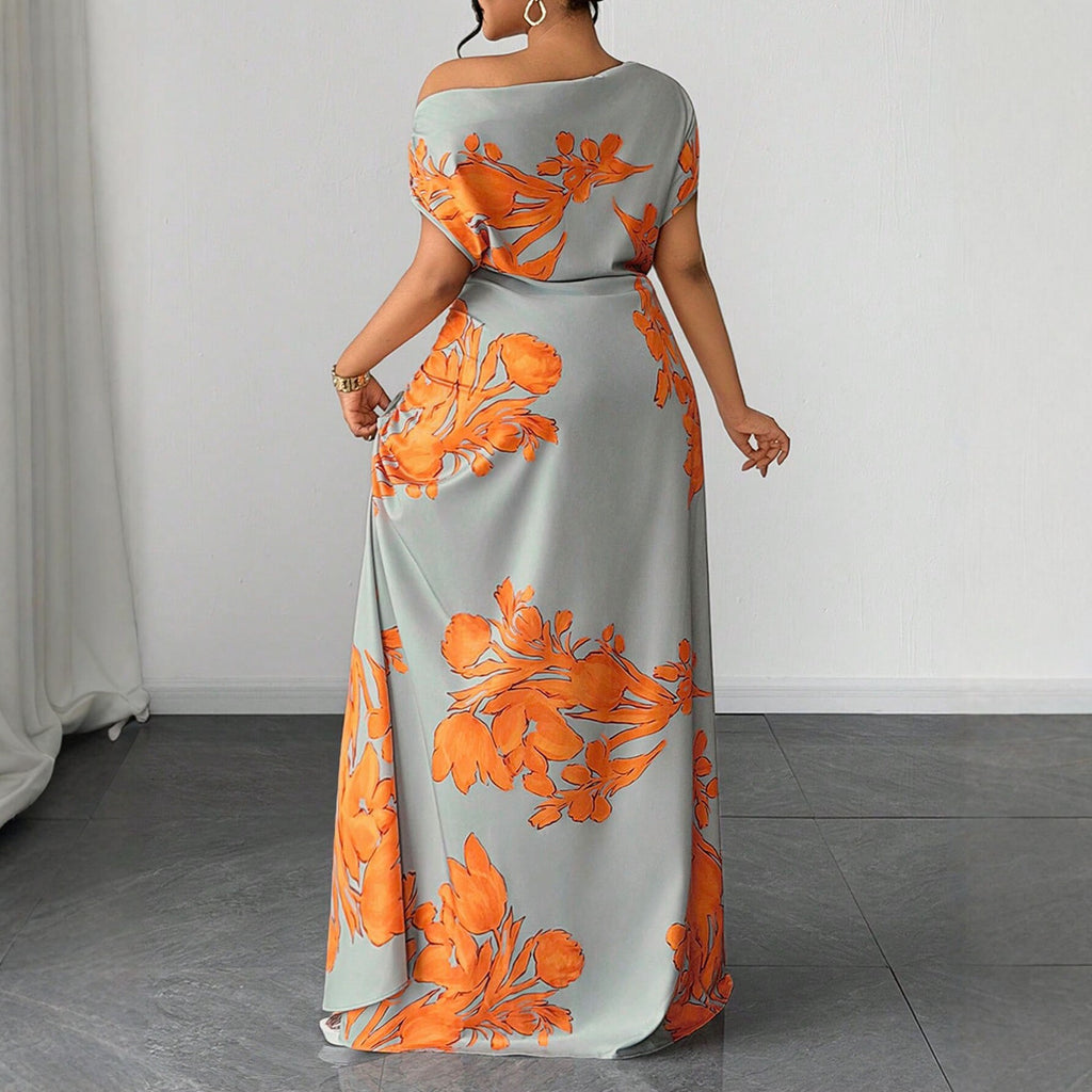 Elegantes Off-Shoulder A-Linien Kleid mit Print