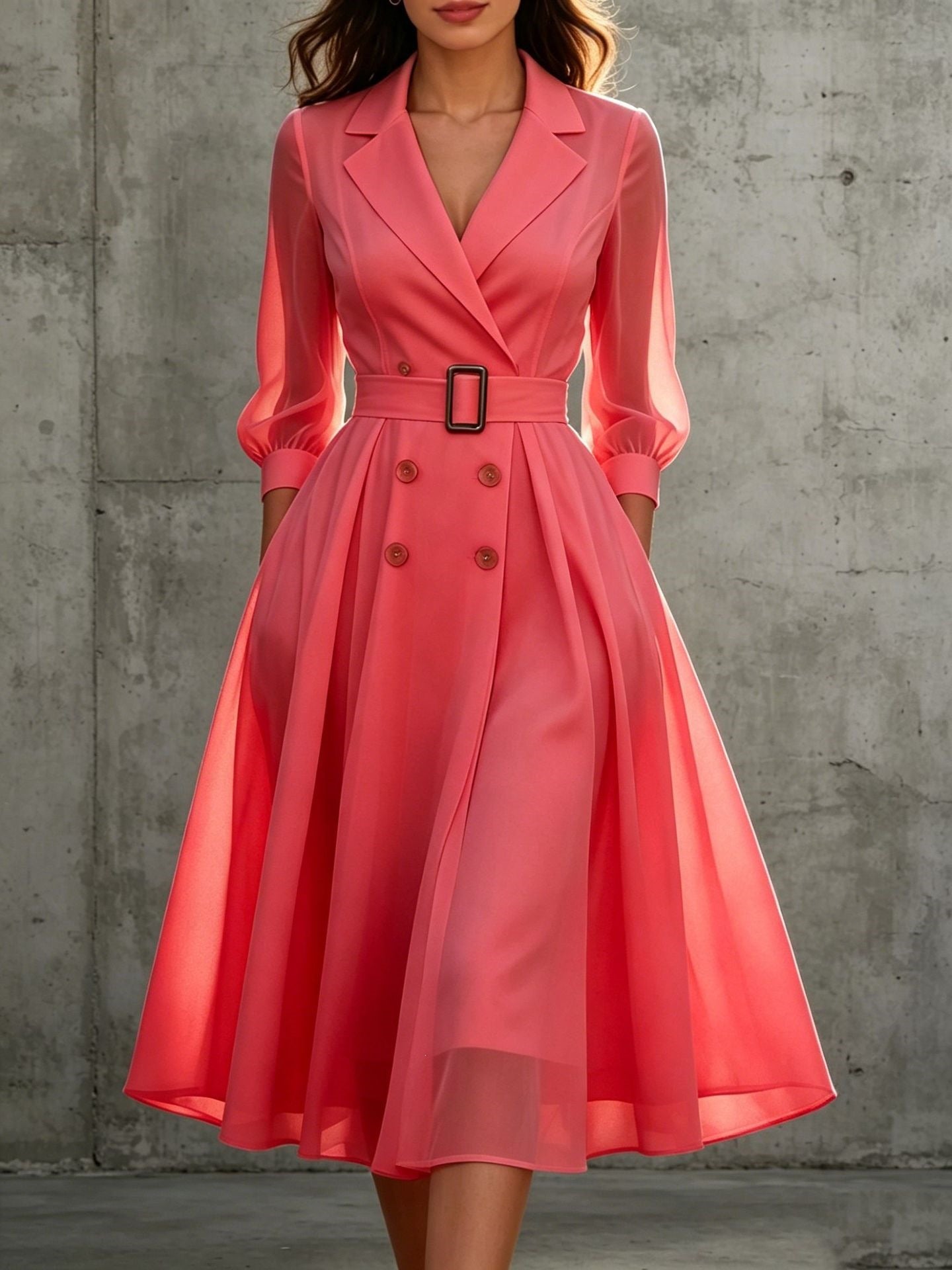 V-Ausschnitt Kleid mit Taillengürtel