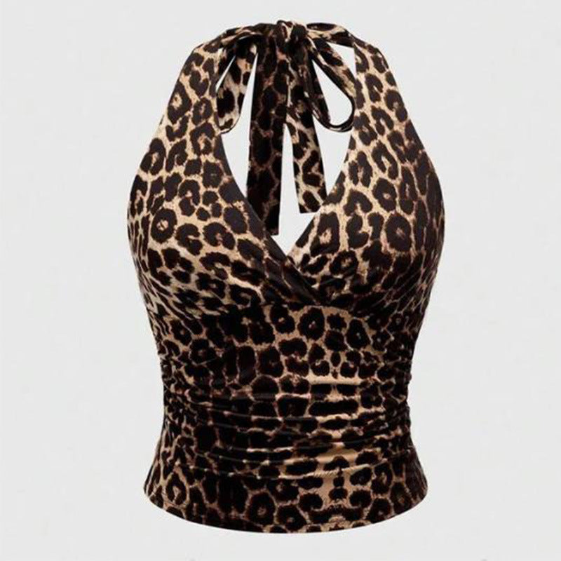 Neckholder Top mit Retro-Leopardenprint