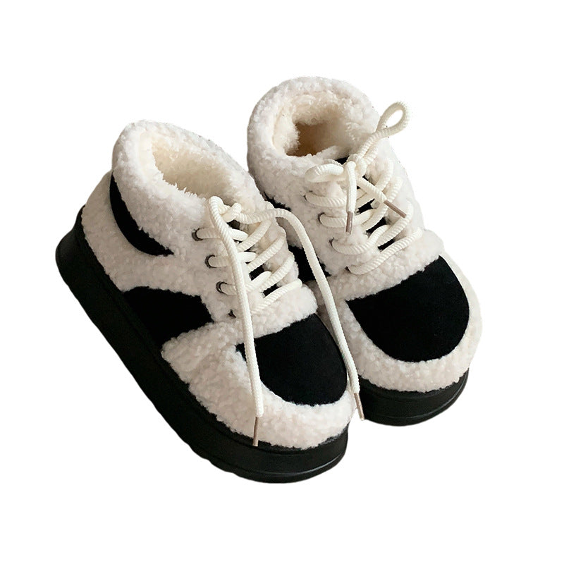 Farbblock Lammwoll-Sneaker-Boots