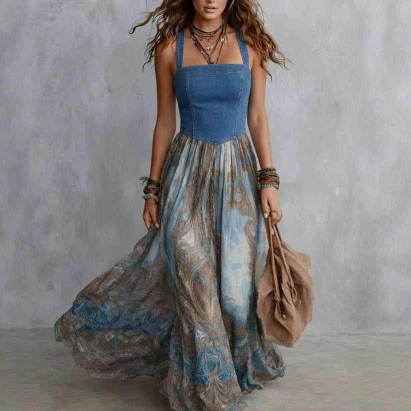 Halterneck Plisseekleid mit Print