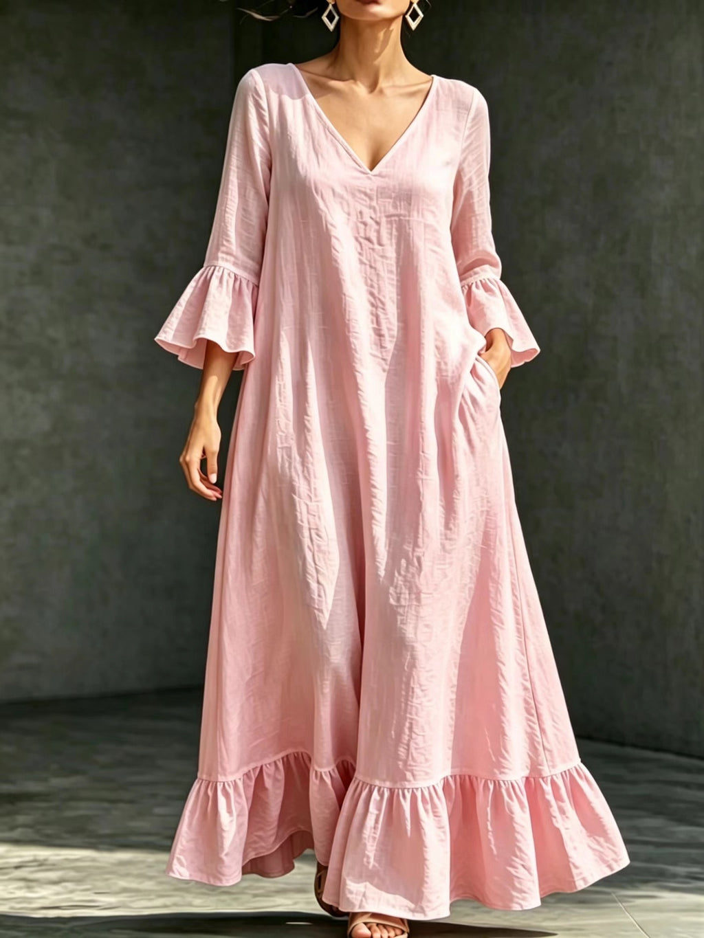 Midikleid mit Rüschensaum und 3/4-Ärmeln