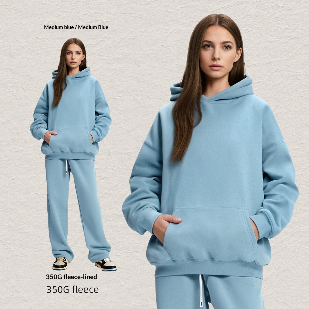 Kapuzen-Sweatshirt-Set, Fleece-gefüttert