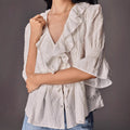 Jacquard Shirt mit Rüschensaum – Bild 6 | LuxeStyle