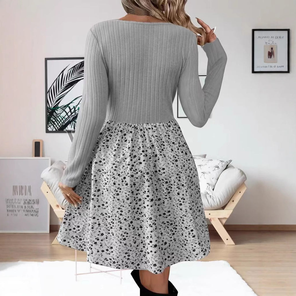 Patchwork-Blumen-Kleid mit V-Ausschnitt – Bild 7 | LuxeStyle