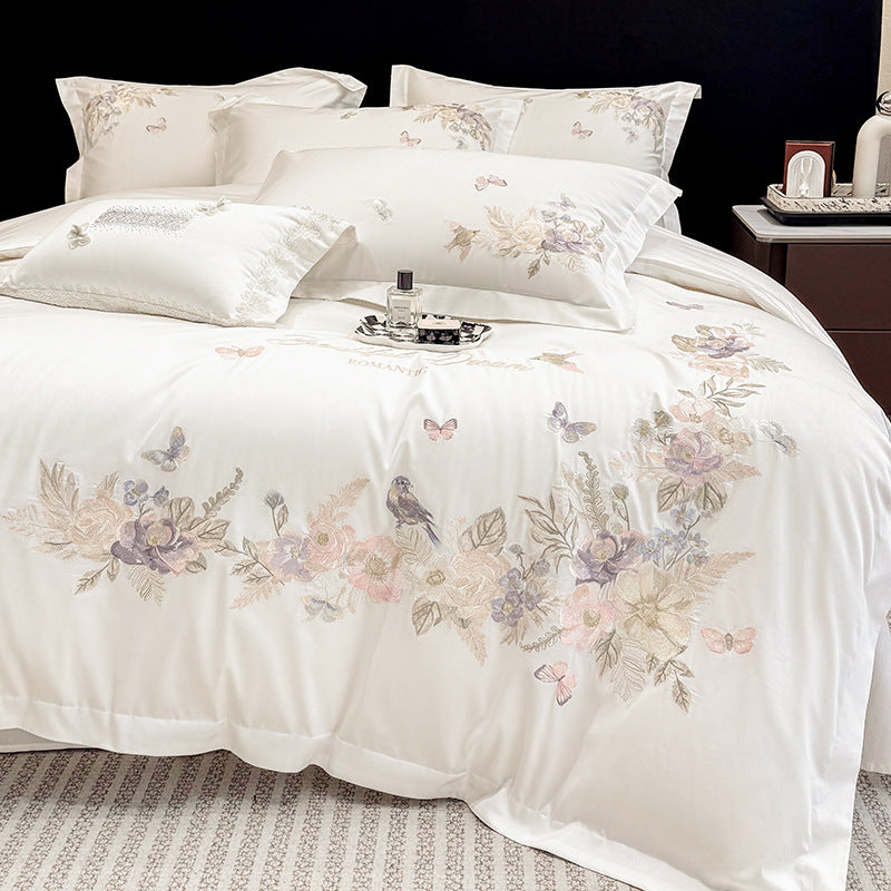 Bettwäsche-Set mit floraler Stickerei aus Baumwolle