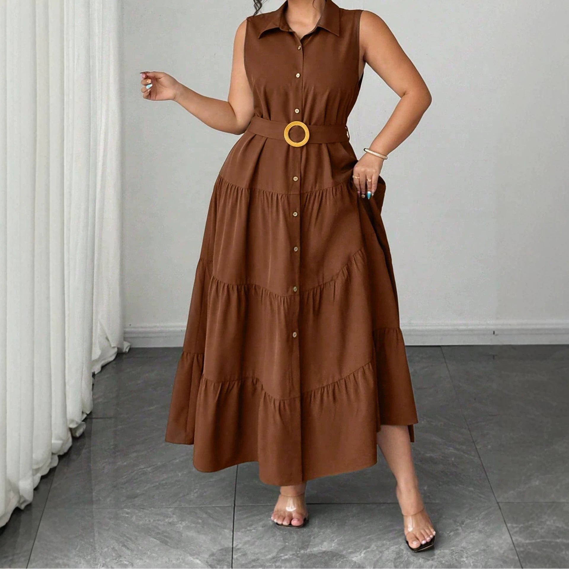 Armee-Grünes Kleid mit Gürtel