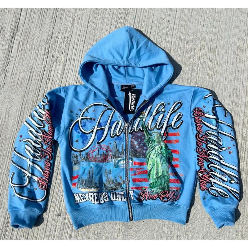 Retro Letter-Print Strickjacke mit Kapuze