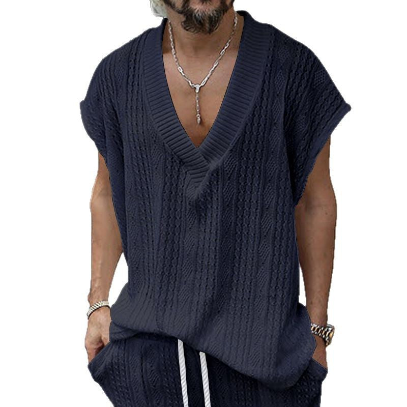 Ärmelloses Jacquard V-Shirt für Herren
