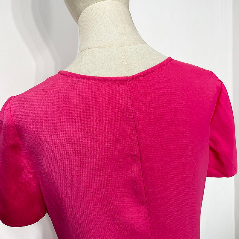 Rosarotes V-Ausschnitt Kurzarmkleid – Bild 6 | LuxeStyle