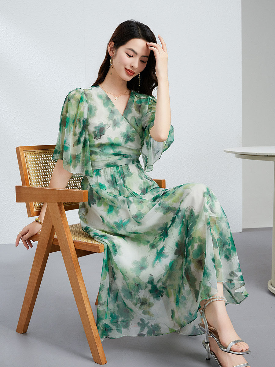 Elegantes V-Ausschnitt-Kleid mit Schnürung