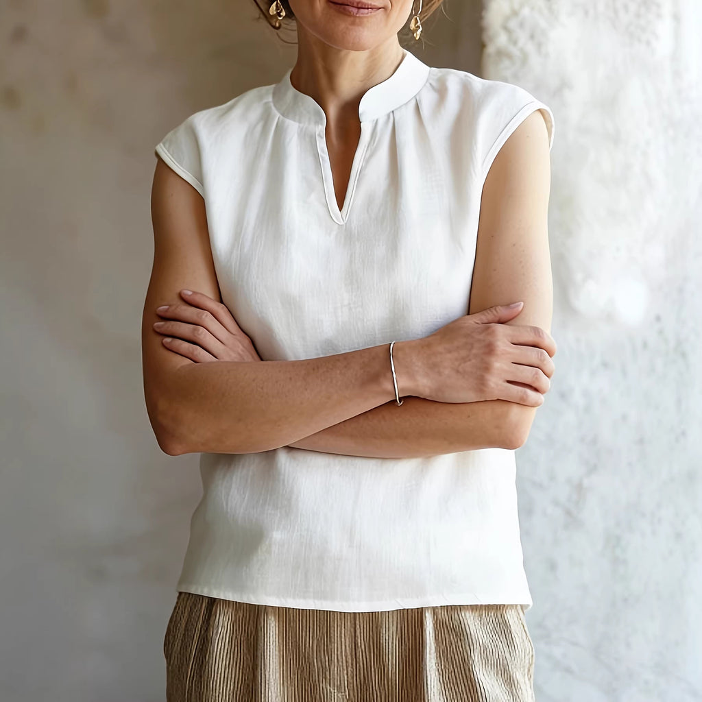Weisses Leinen-Sleeveless Shirt | LuxeStyle