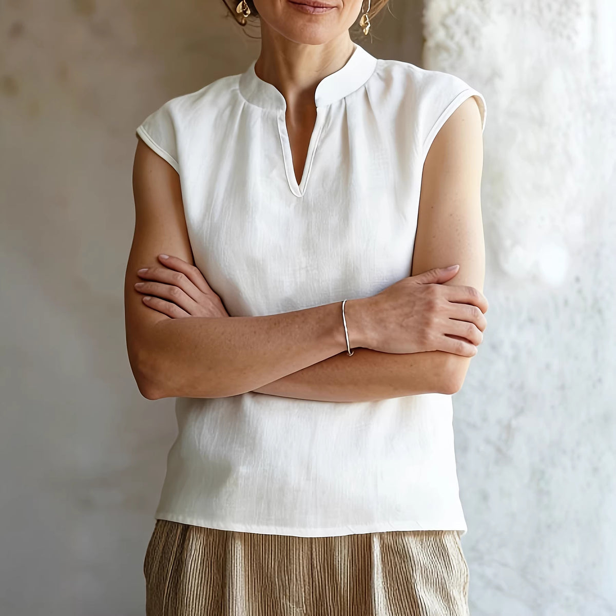 Weisses Leinen-Sleeveless Shirt | LuxeStyle
