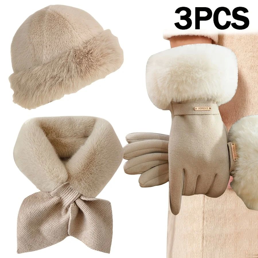 3-teiliges Winterset: Handschuhe, Mütze, Schal