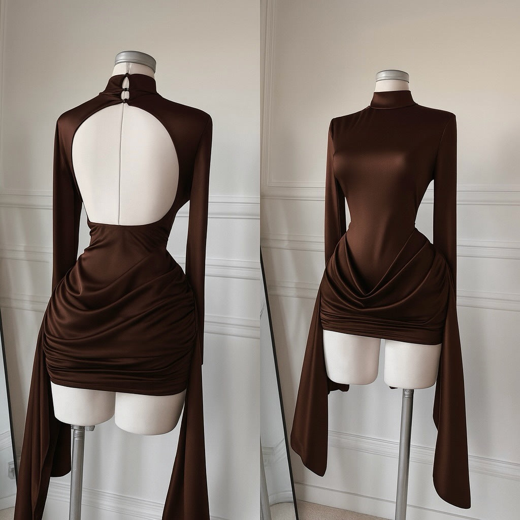 Damen Bodycon Minikleid mit Rollkragen und Rückenfrei