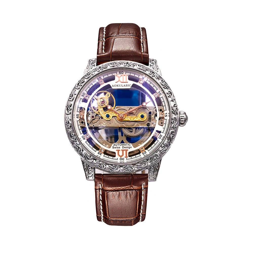 Automatische Mechanische Herrenuhr Doppelseitig Hohl Wasserdicht