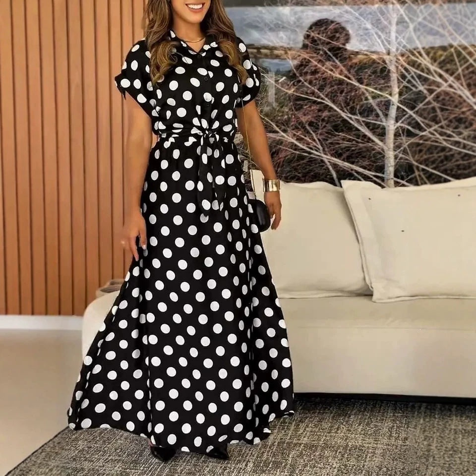 Retro Polka-Dot Kleid mit Taillengürtel – Bild 3 | LuxeStyle