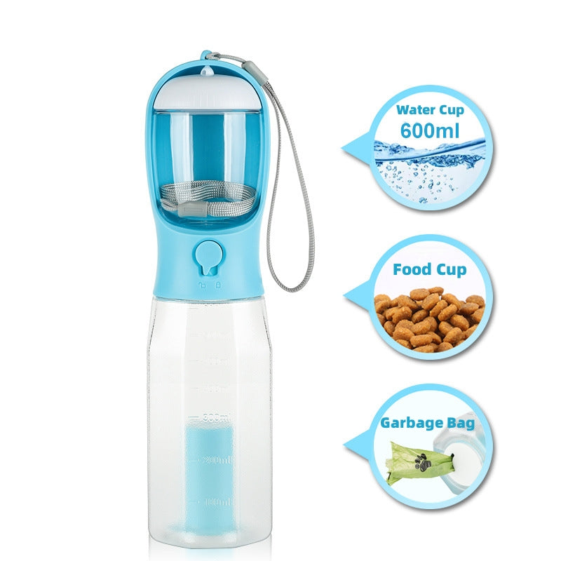 3-in-1 Trinkflasche für Haustiere mit Futter & Kotbeutel