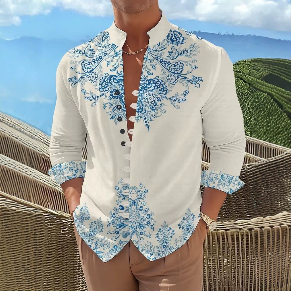Langärmliges Herren-Mandarin-Kragen-Shirt – Bild 16 | LuxeStyle