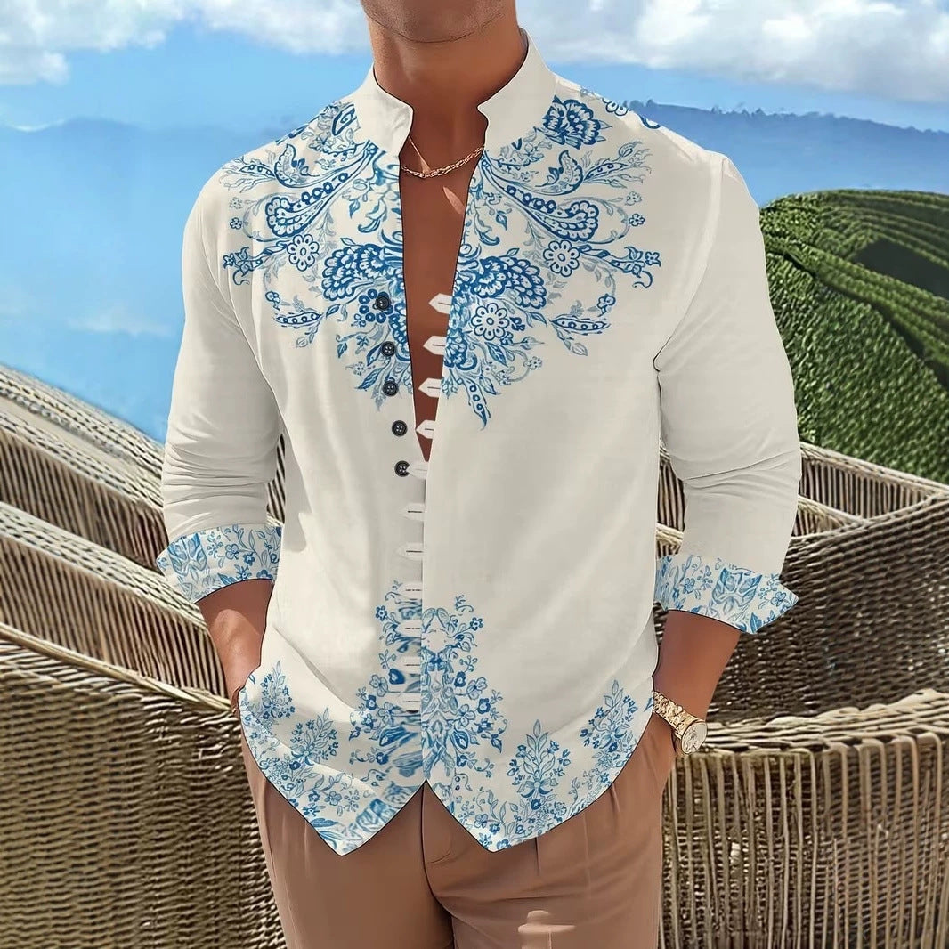 Langärmliges Herren-Mandarin-Kragen-Shirt – Bild 16 | LuxeStyle