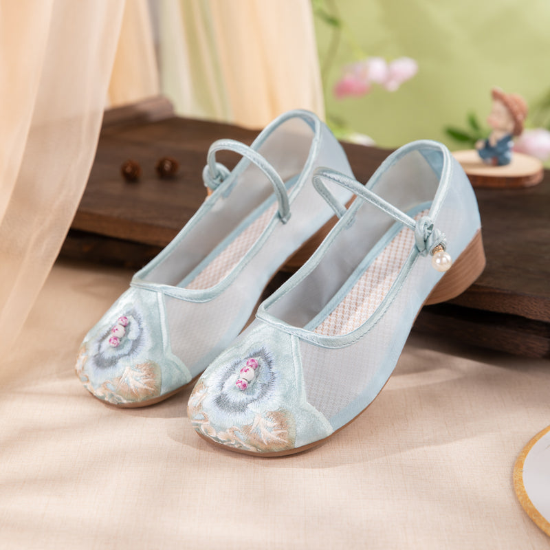 Orientalische bestickte Mesh Mary Jane Flats