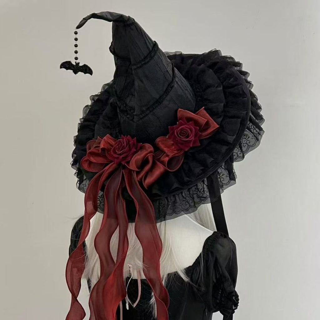 Lolita-Stirnband mit Hexenhut und Rosen
