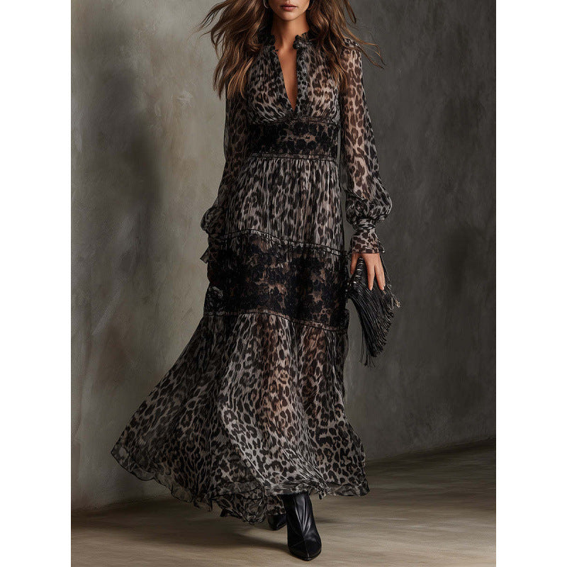 Damenkleid mit Leopardenmuster und Spitze – Bild 4 | LuxeStyle