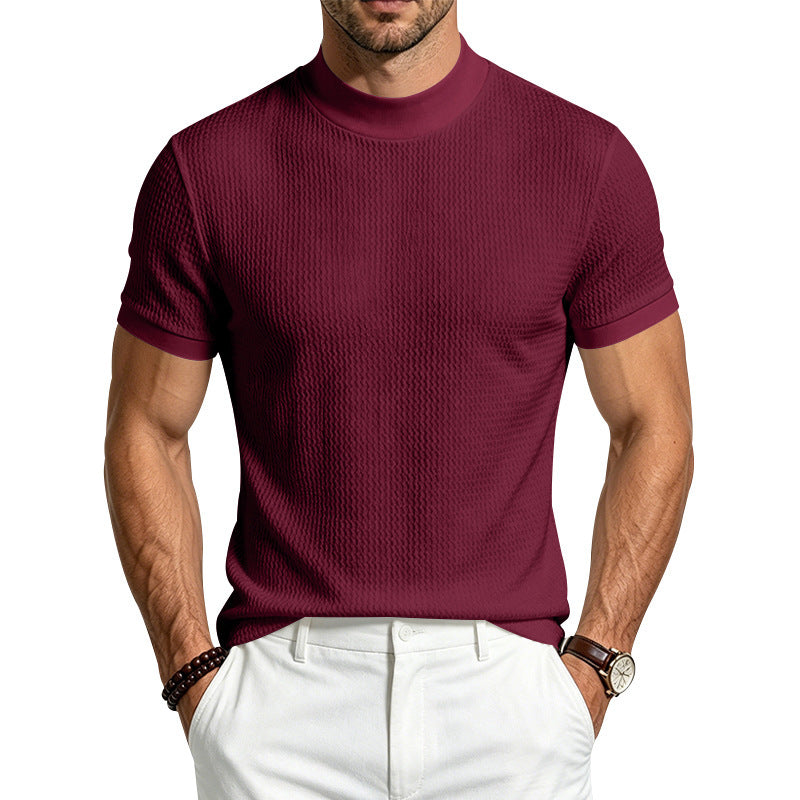 Herren Bequem Rundhals-T-Shirt mit Jacquard-Rippenoptik