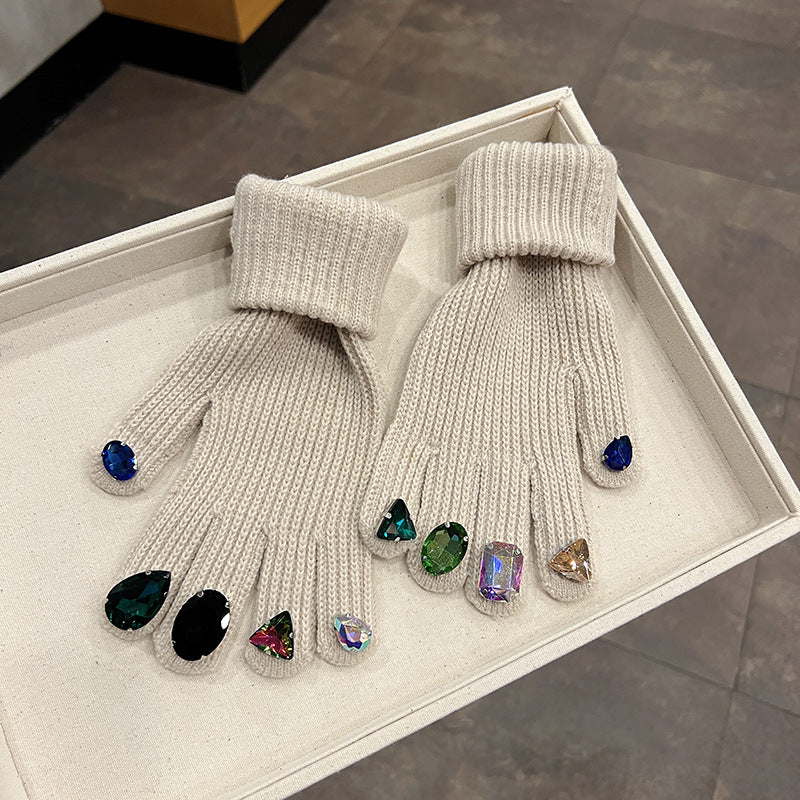 Strickhandschuhe mit Strass und Touchscreen-Funktion