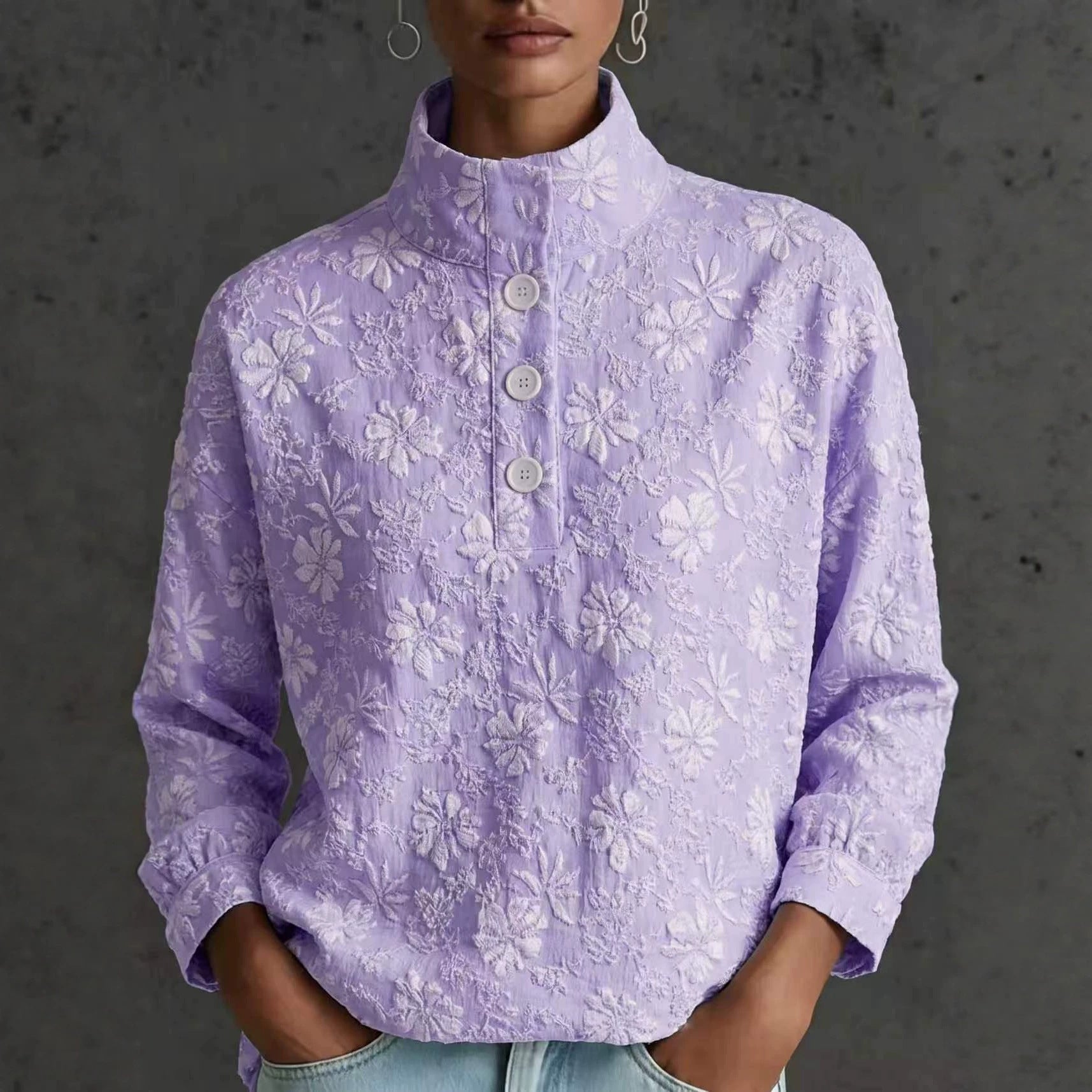 Stehkragen Pullover mit halber Knopfleiste