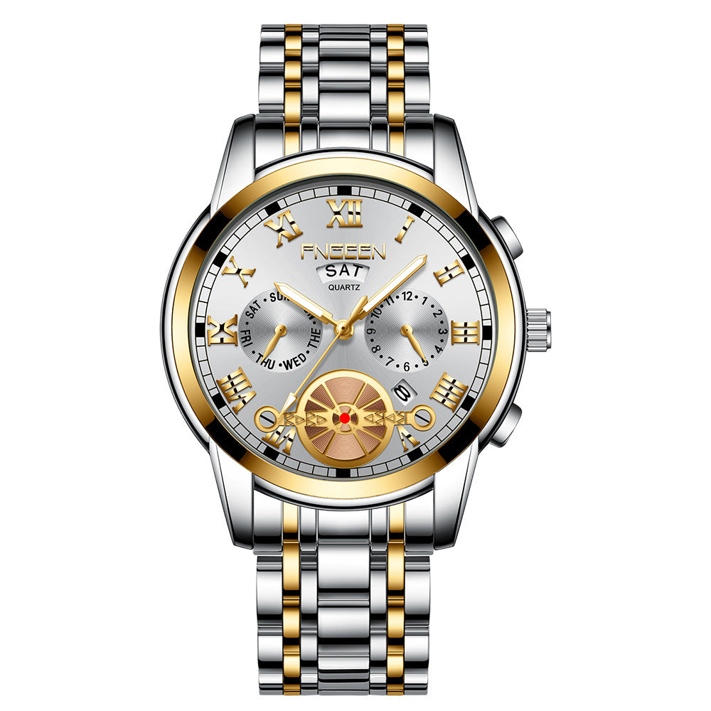 Quarz-Armbanduhr mit Kalender und Edelstahlband – Bild 4 | LuxeStyle