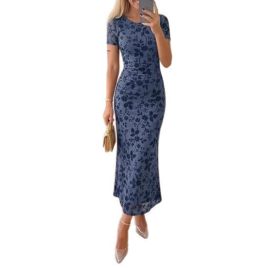 Elegantes Blumen-Mesh-Sommerkleid mit kurzen Ärmeln – Bild 6 | LuxeStyle