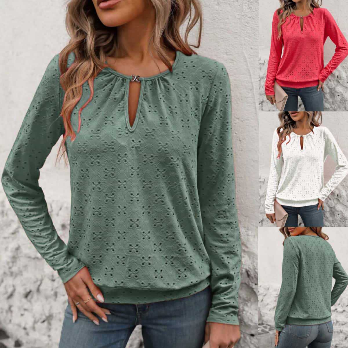 Langarm-Shirt mit V-Ausschnitt und Cut-Outs – Bild 1 | LuxeStyle