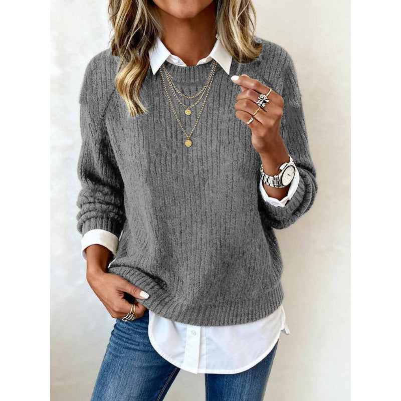 Freizeit-Pullover mit Rundhals und langen Ärmeln