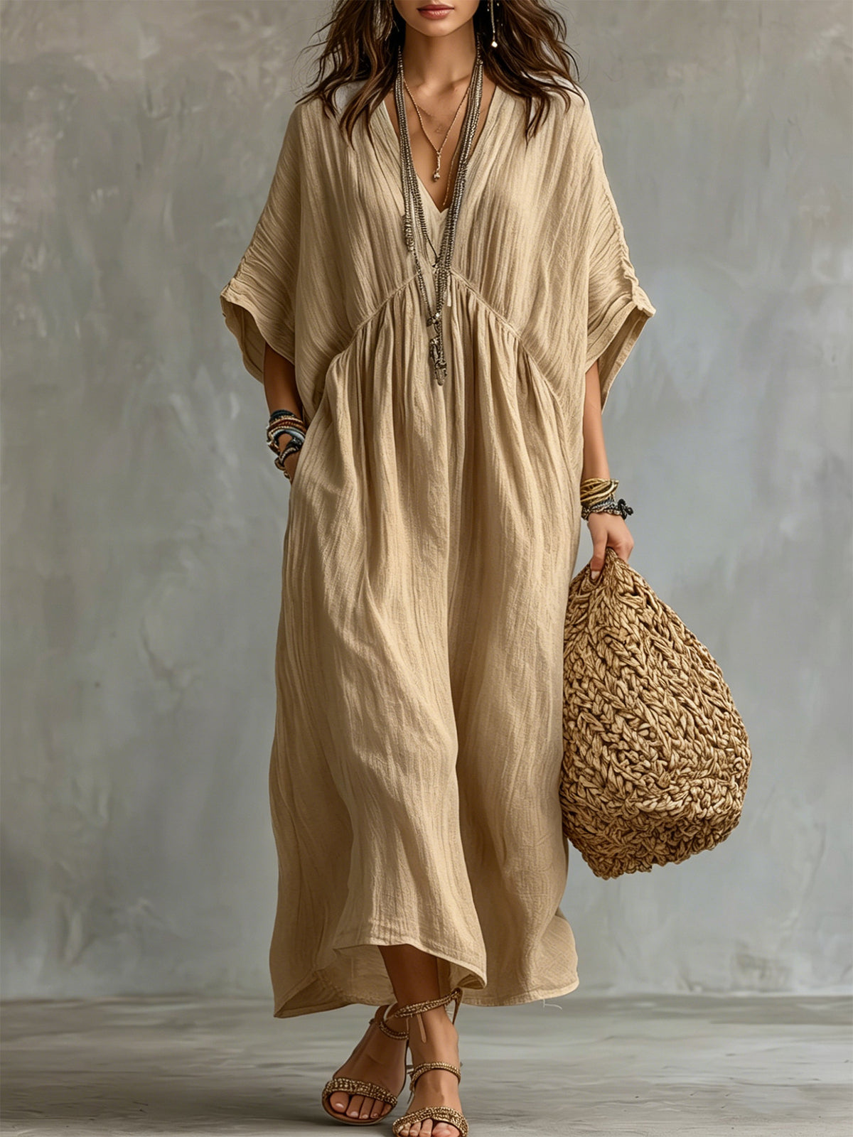 Locker sitzendes Baumwoll-Leinen-Kleid – Bild 11 | LuxeStyle