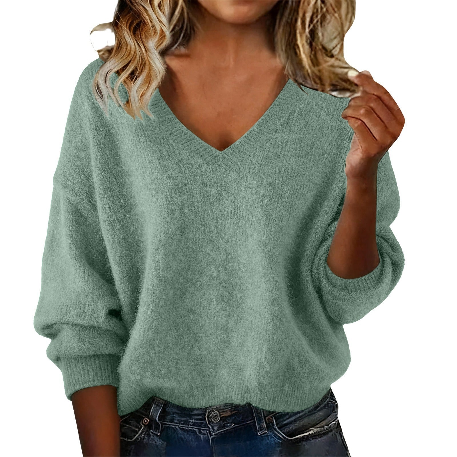 V-Ausschnitt Strickpullover für Damen