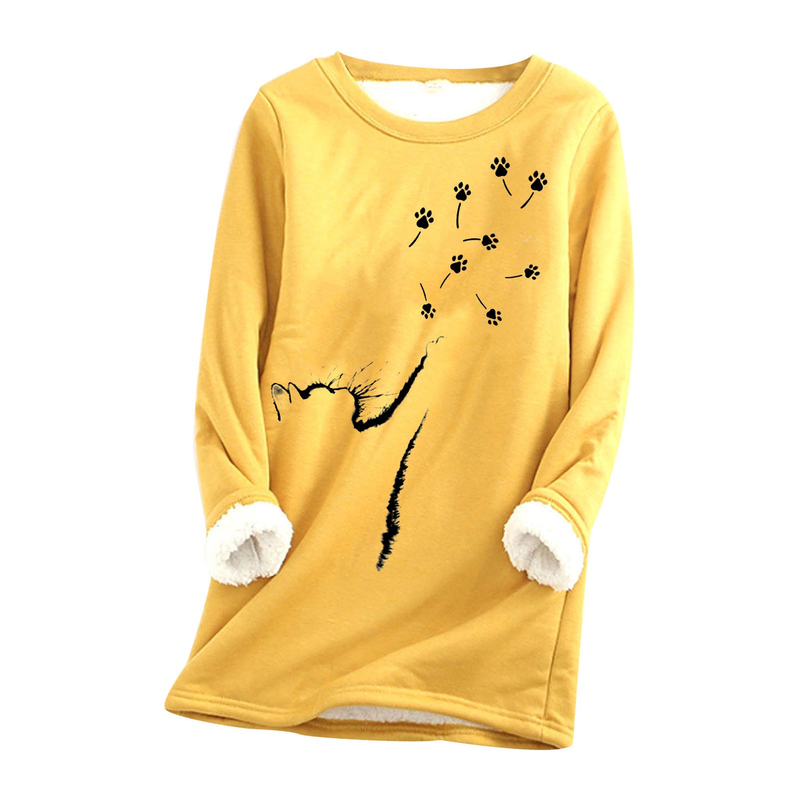 Damen Cat-Paw Print Flauschiges Sweatshirt