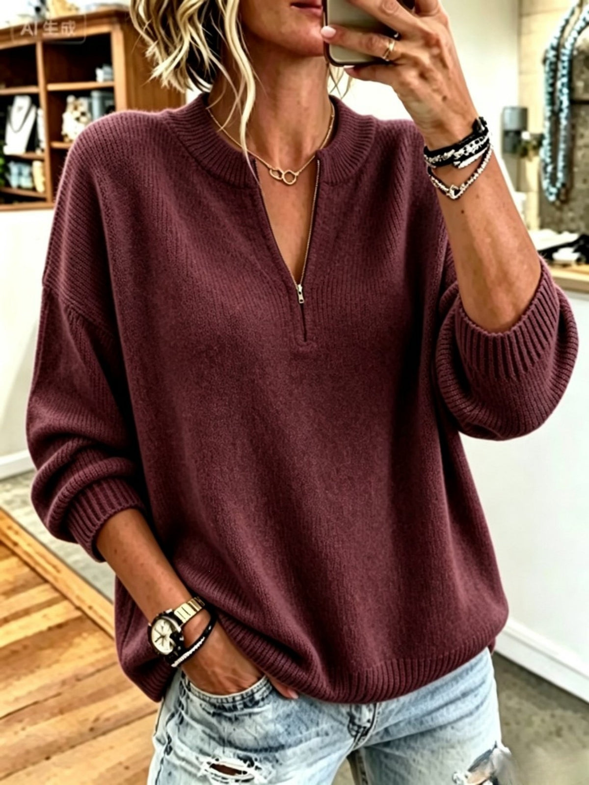 Half-Zip Pullover im Koreanischen Stil – Bild 10 | LuxeStyle
