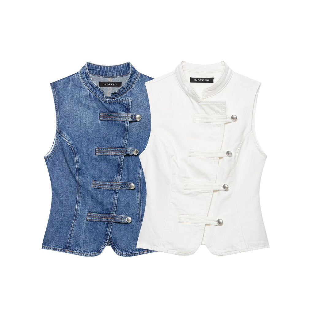 Ärmelloses Jeanshemd mit Knotenfront