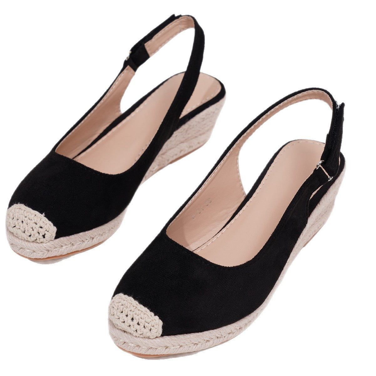 Retro Slingback Keilsandalen mit Strohgeflecht