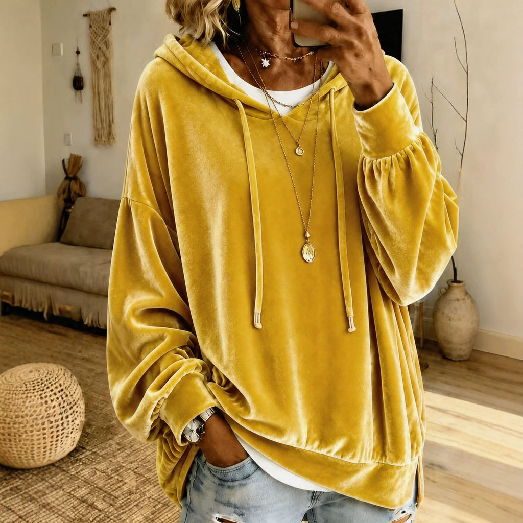 Samt-Hoodie mit Laternenärmeln