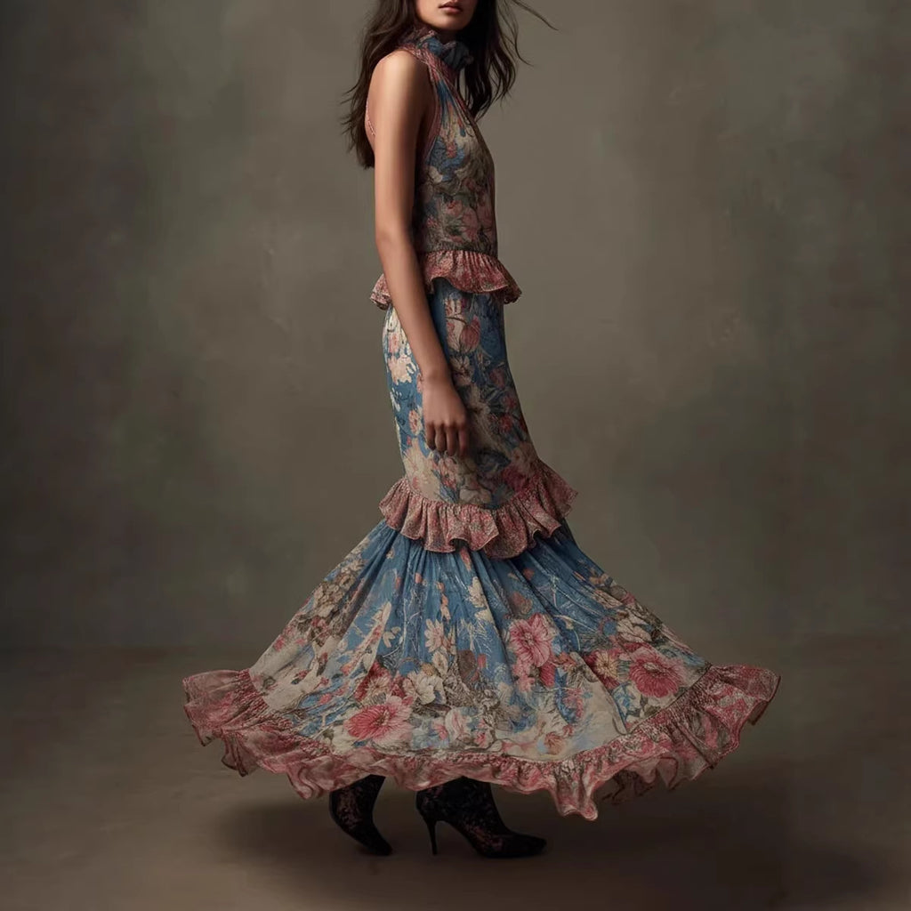 Hochgeschnittener Vintage-Druck-Dress im Kuchenstil