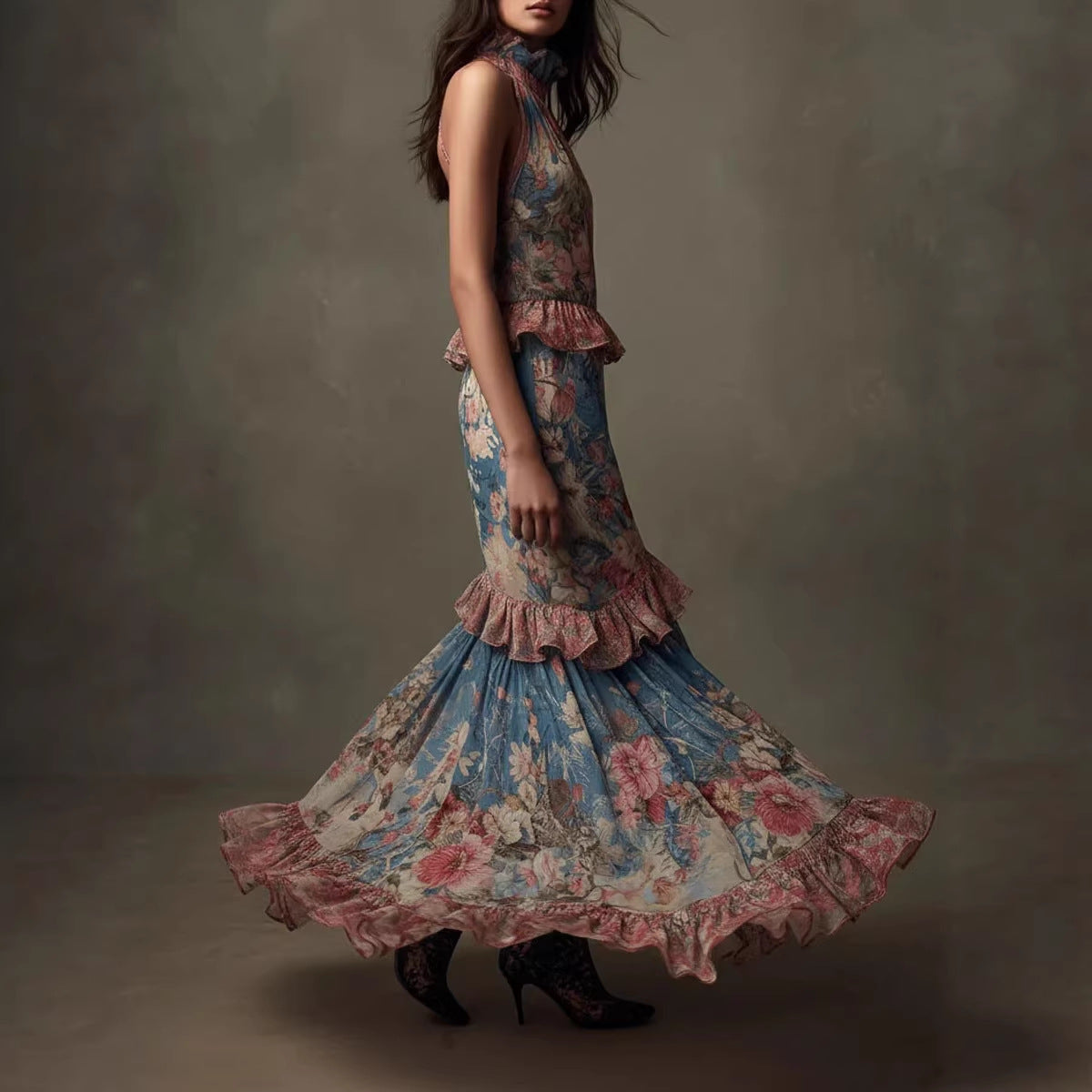 Hochgeschnittener Vintage-Druck-Dress im Kuchenstil